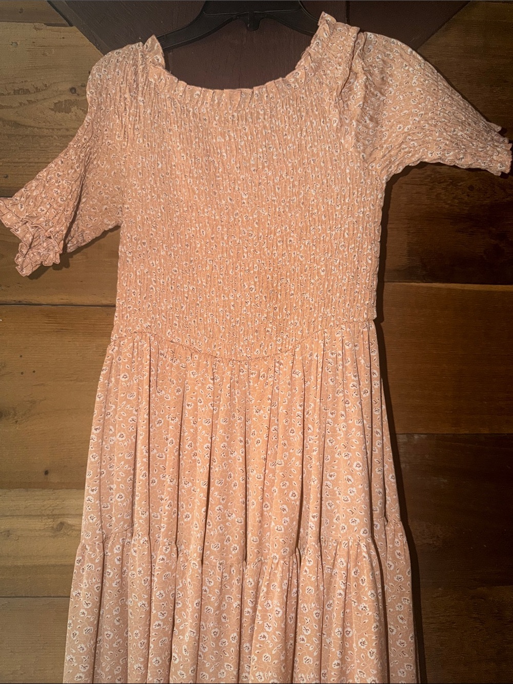 orange creek Peach Floral Smocked Midi Dress